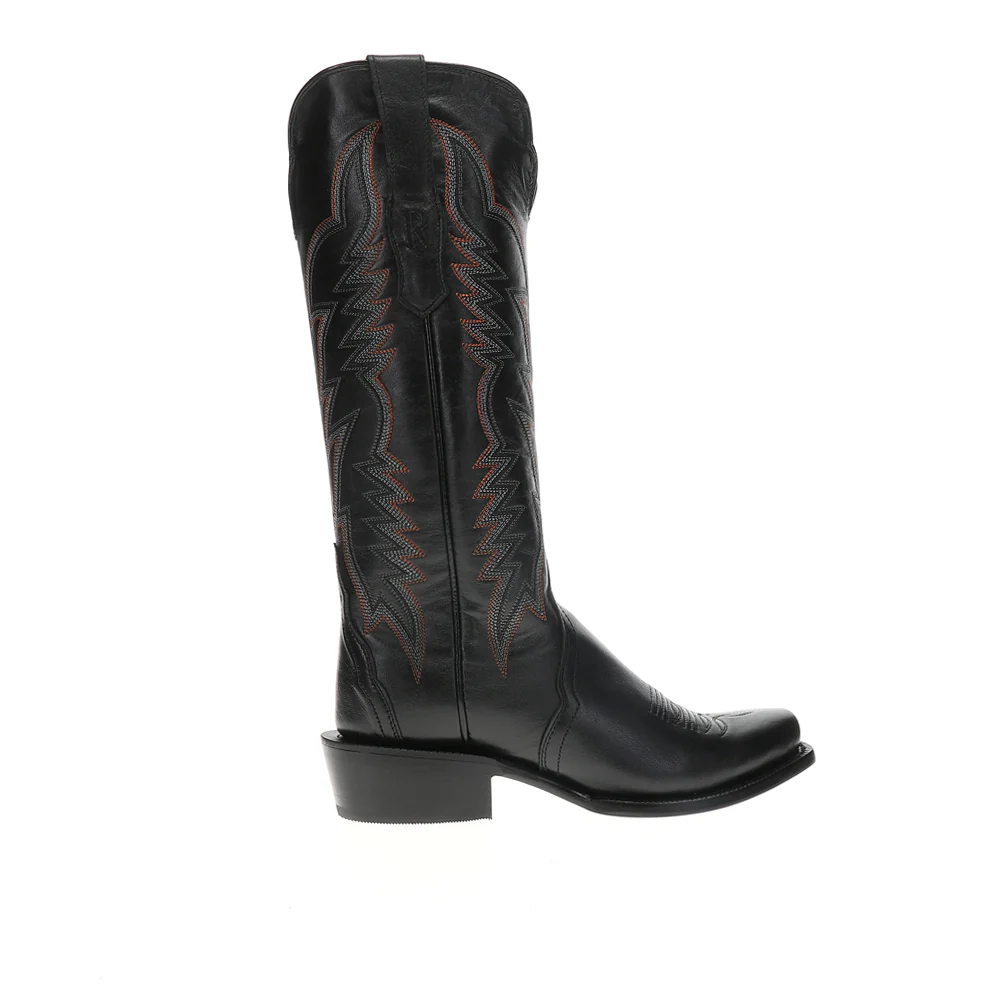 14 Inch Goat Embroidered Narrow Square Toe Pull On Cowboy Boots