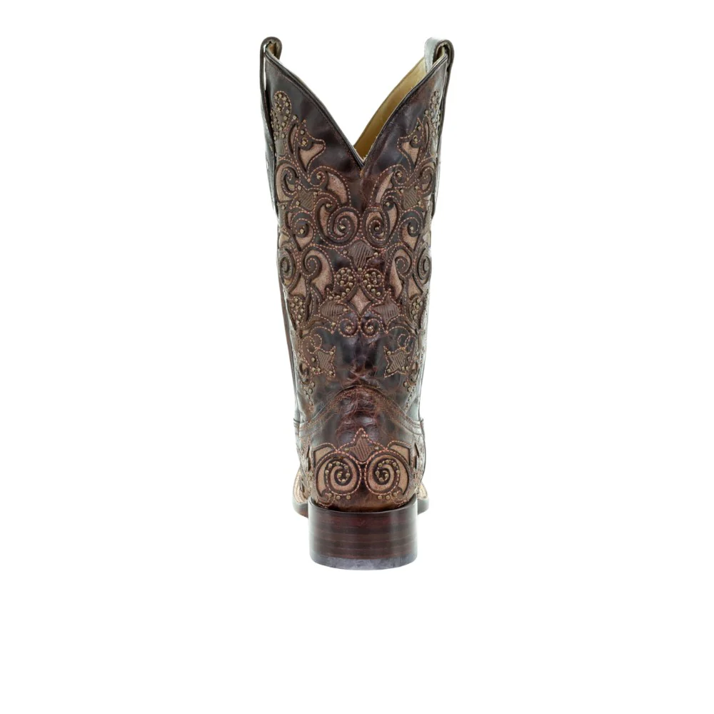 Embroidered Tooled Inlay Square Toe Pull On Cowboy Boots - Image 3