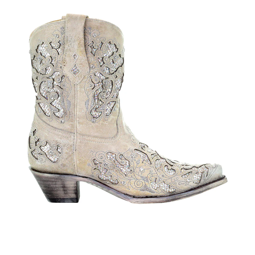 Glitter Rhinestone Snip Toe Pull On Cowboy Boots