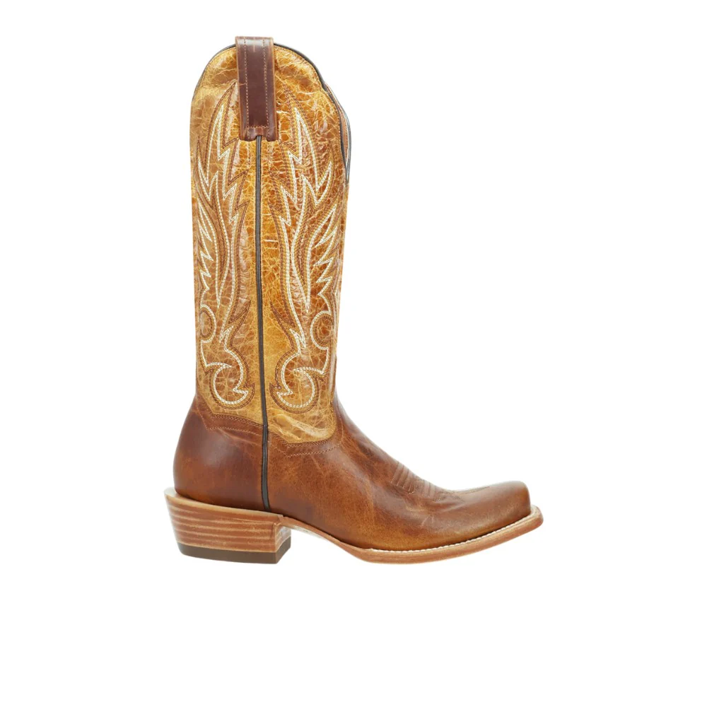 Amber Embroidered Trail Square Toe Pull On Cowboy Boots