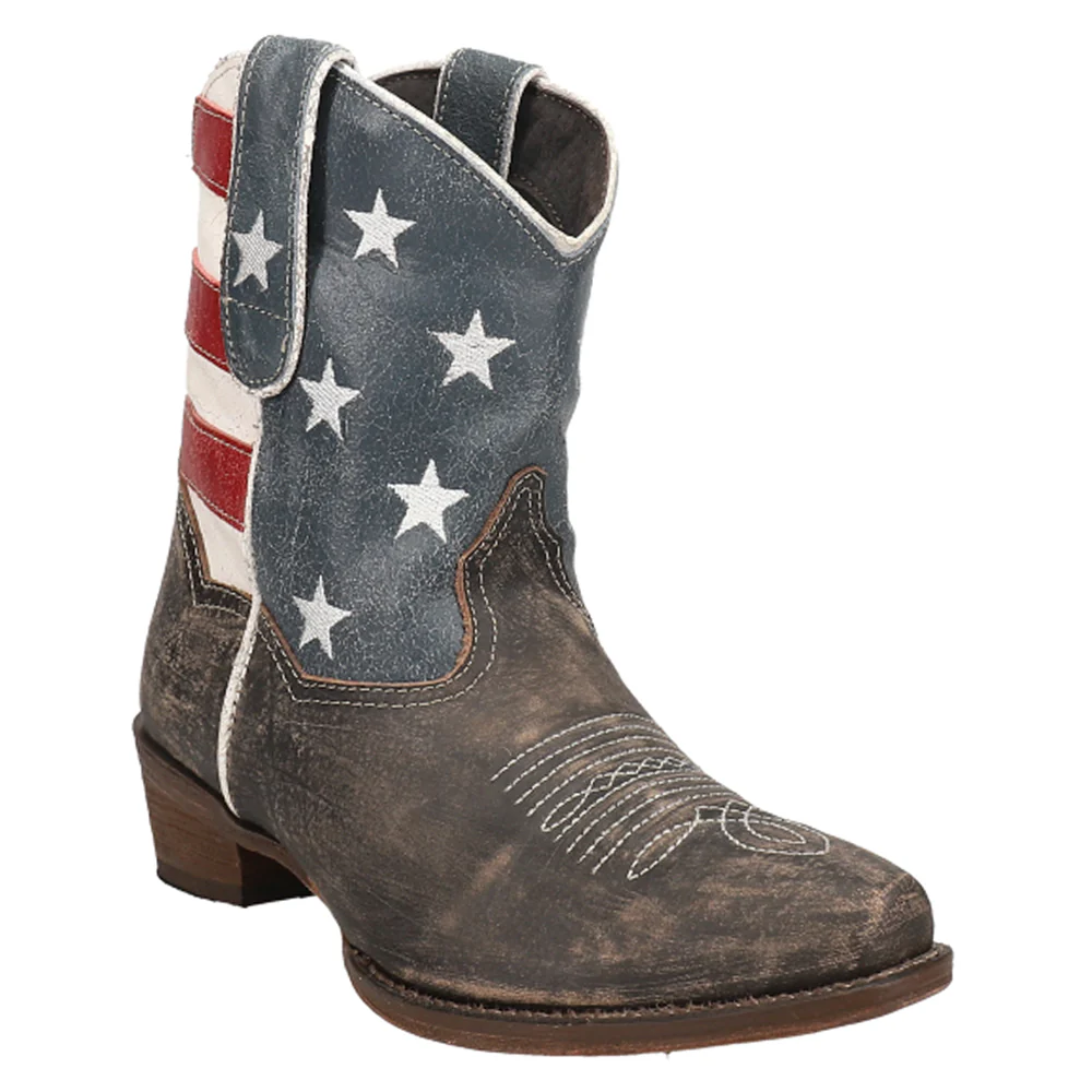 American Beauty Distressed Round Toe Cowboy Booties - Image 2