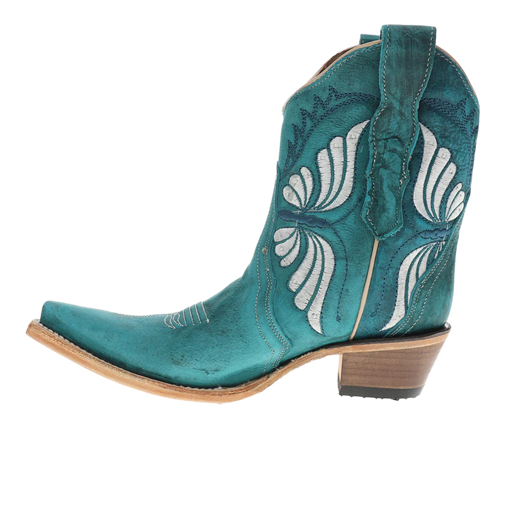 Aqua Butterfly Embroidered Ankle Pull On Cowboy Booties - Image 3