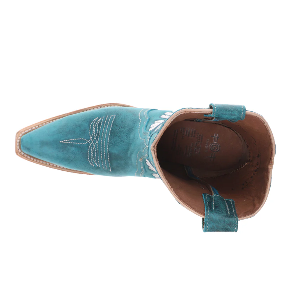 Aqua Butterfly Embroidered Ankle Pull On Cowboy Booties - Image 4