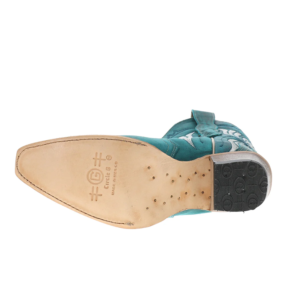 Aqua Butterfly Embroidered Ankle Pull On Cowboy Booties - Image 5