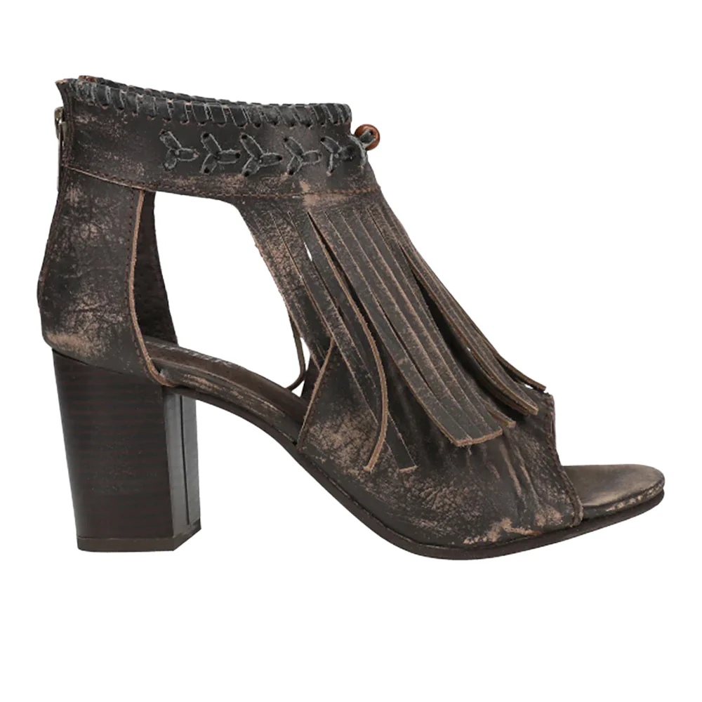 Bettina Fringe Block Heel Sandals