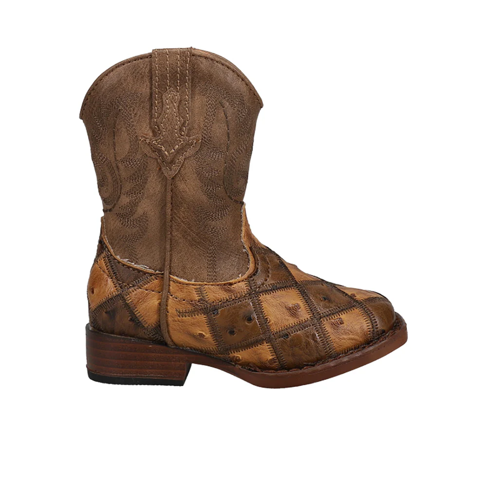 Bird Blocks Checkered Square Toe Cowboy Boots (Toddler)