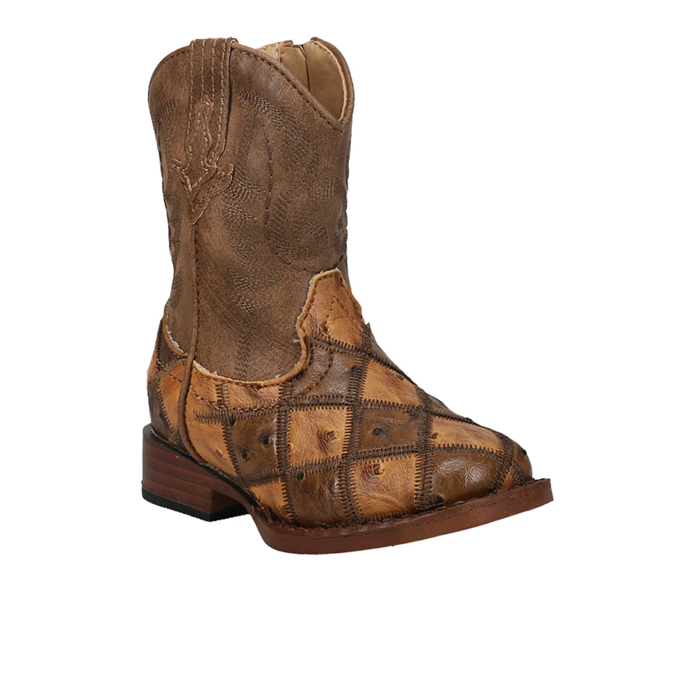 Bird Blocks Checkered Square Toe Cowboy Boots (Toddler) - Image 2