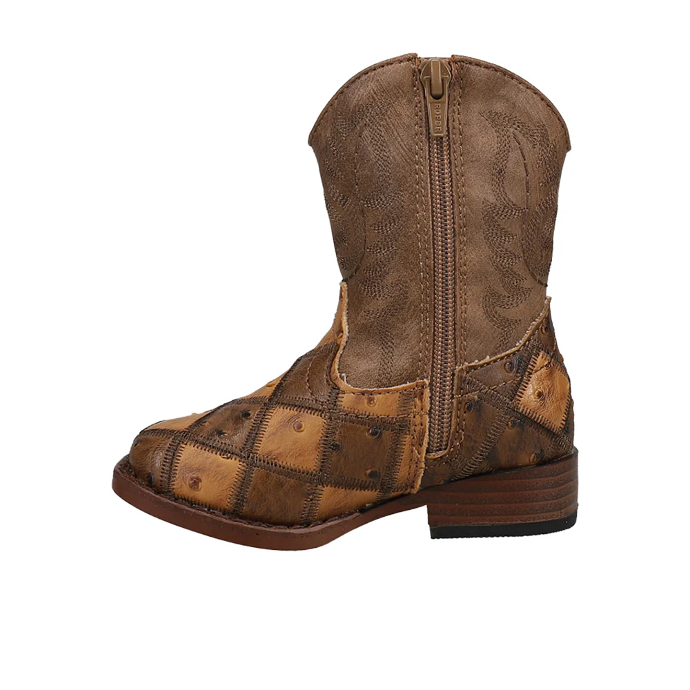 Bird Blocks Checkered Square Toe Cowboy Boots (Toddler) - Image 3