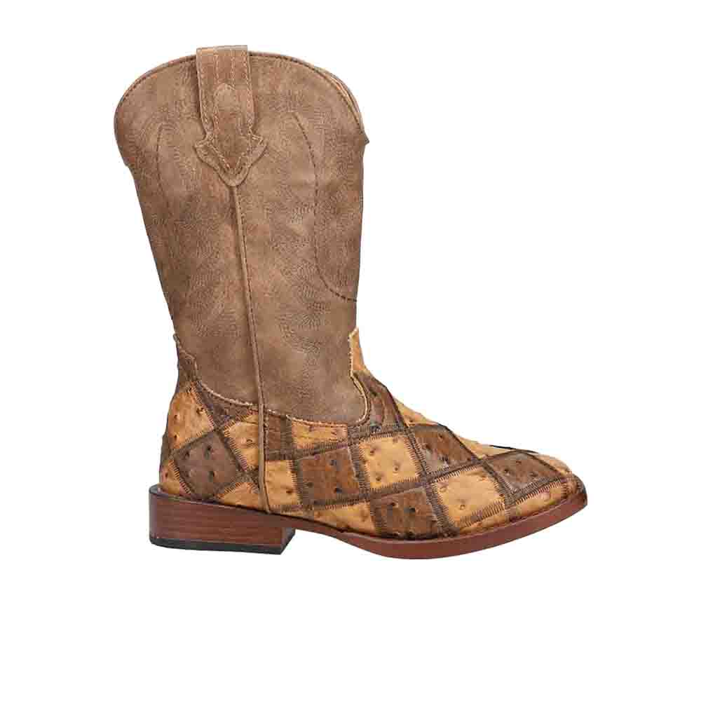 Bird Blocks Ostrich Square Toe Cowboy Boots (Big Kid)