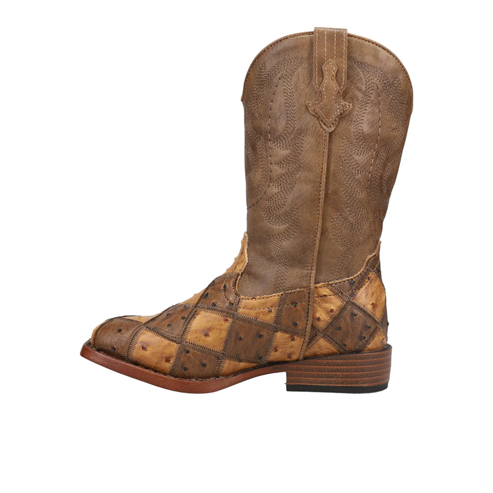 Bird Blocks Ostrich Square Toe Cowboy Boots (Big Kid) - Image 3