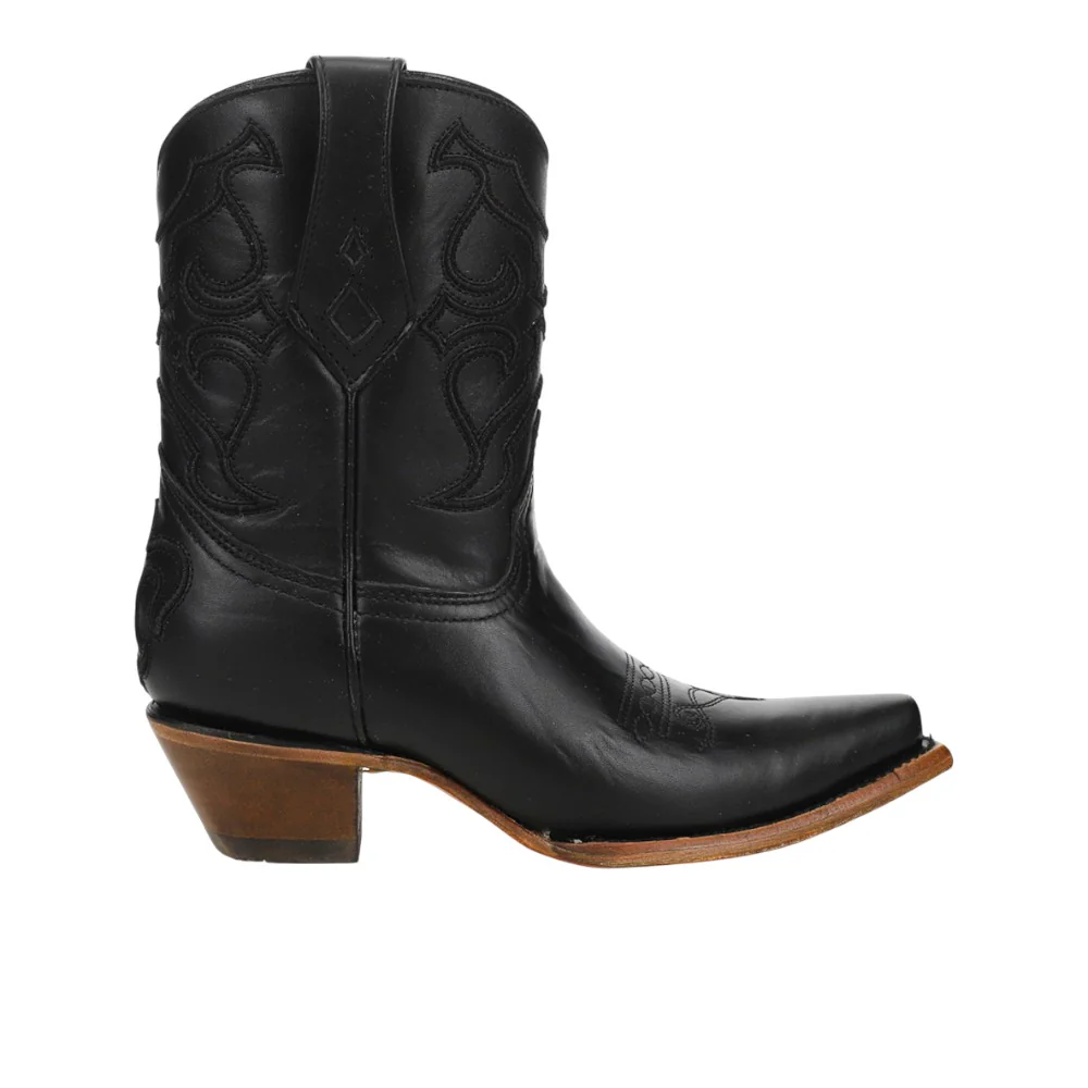 Black Embroidery Snip Toe Cowboy Booties