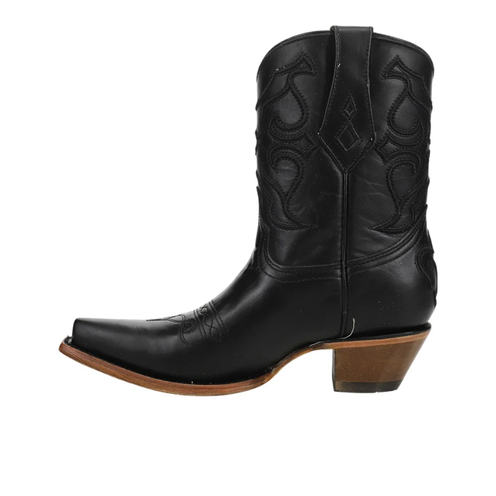 Black Embroidery Snip Toe Cowboy Booties - Image 3