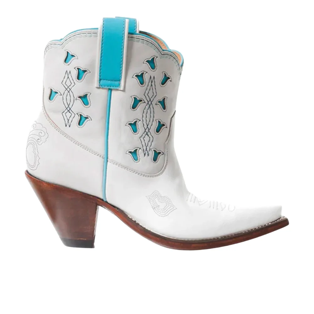 Bright Tooled Inlay Snip Toe Pull On Cowboy Bootie