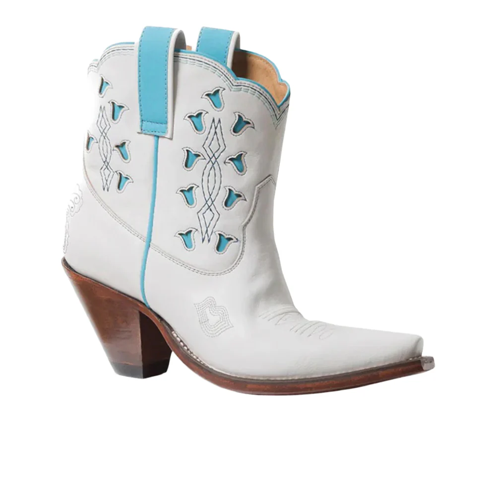 Bright Tooled Inlay Snip Toe Pull On Cowboy Bootie - Image 2