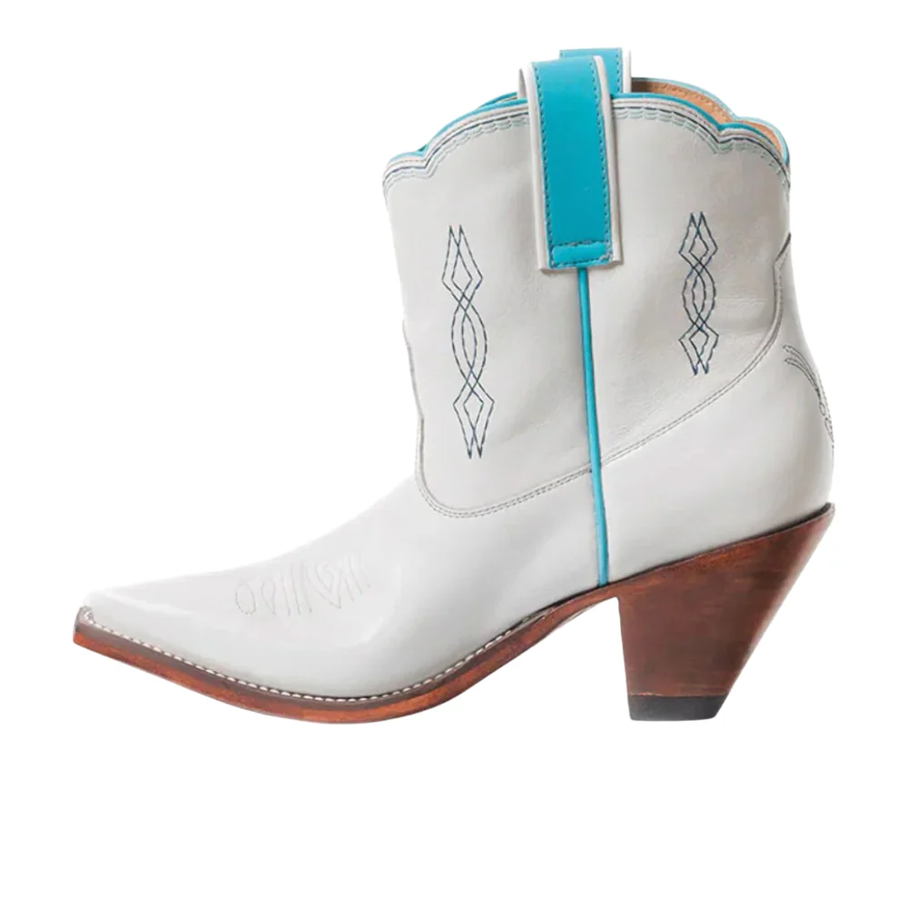 Bright Tooled Inlay Snip Toe Pull On Cowboy Bootie - Image 3