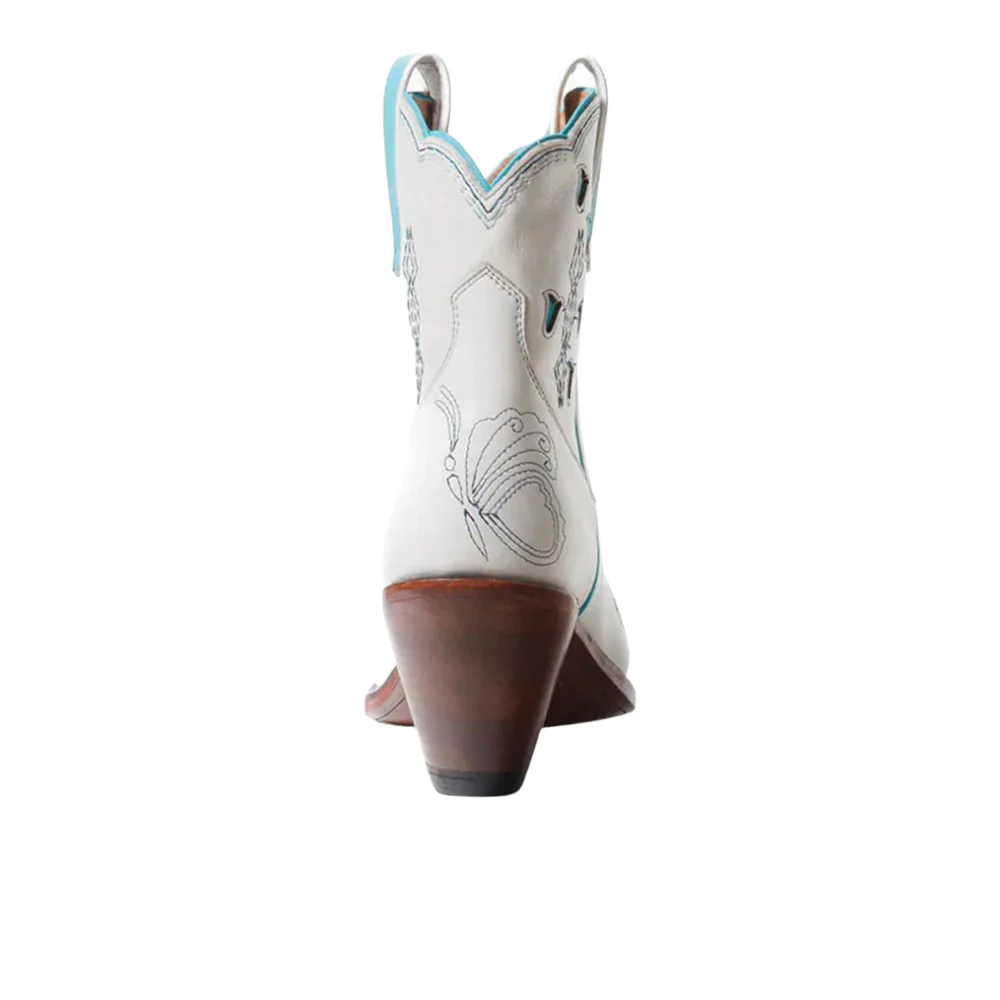Bright Tooled Inlay Snip Toe Pull On Cowboy Bootie - Image 5