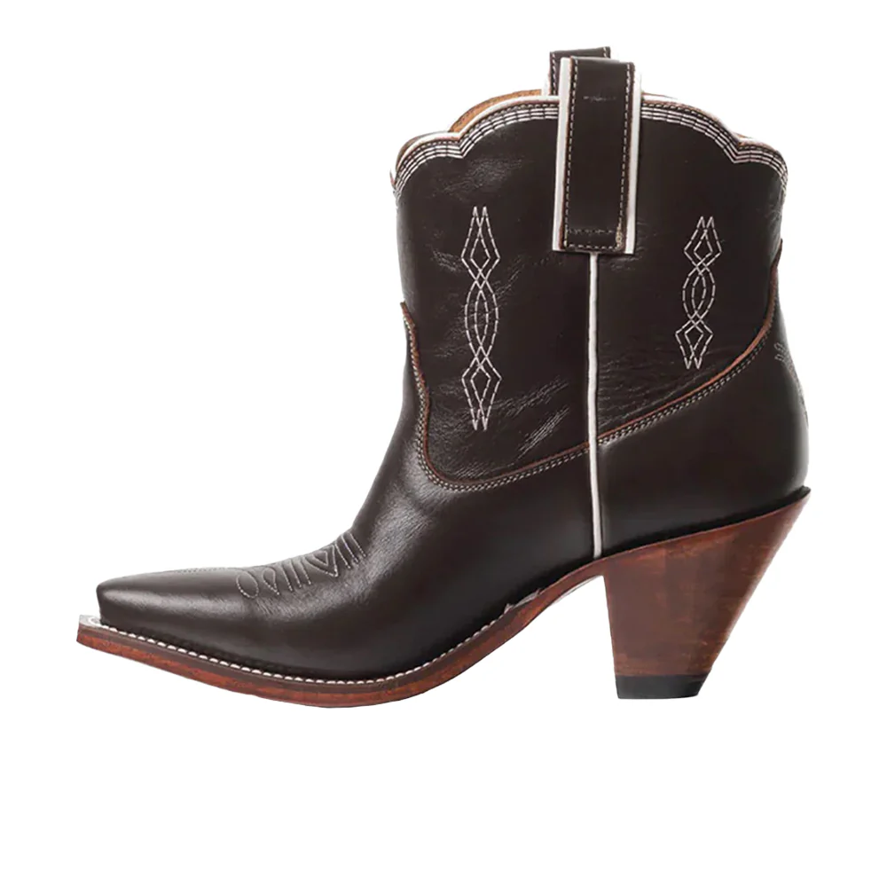 Bright Tooled Inlay Snip Toe Pull On Cowboy Bootie - Image 3