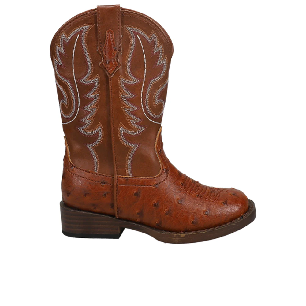 Bumps Faux Ostrich Square Toe Cowboy Boots (Little Kid)