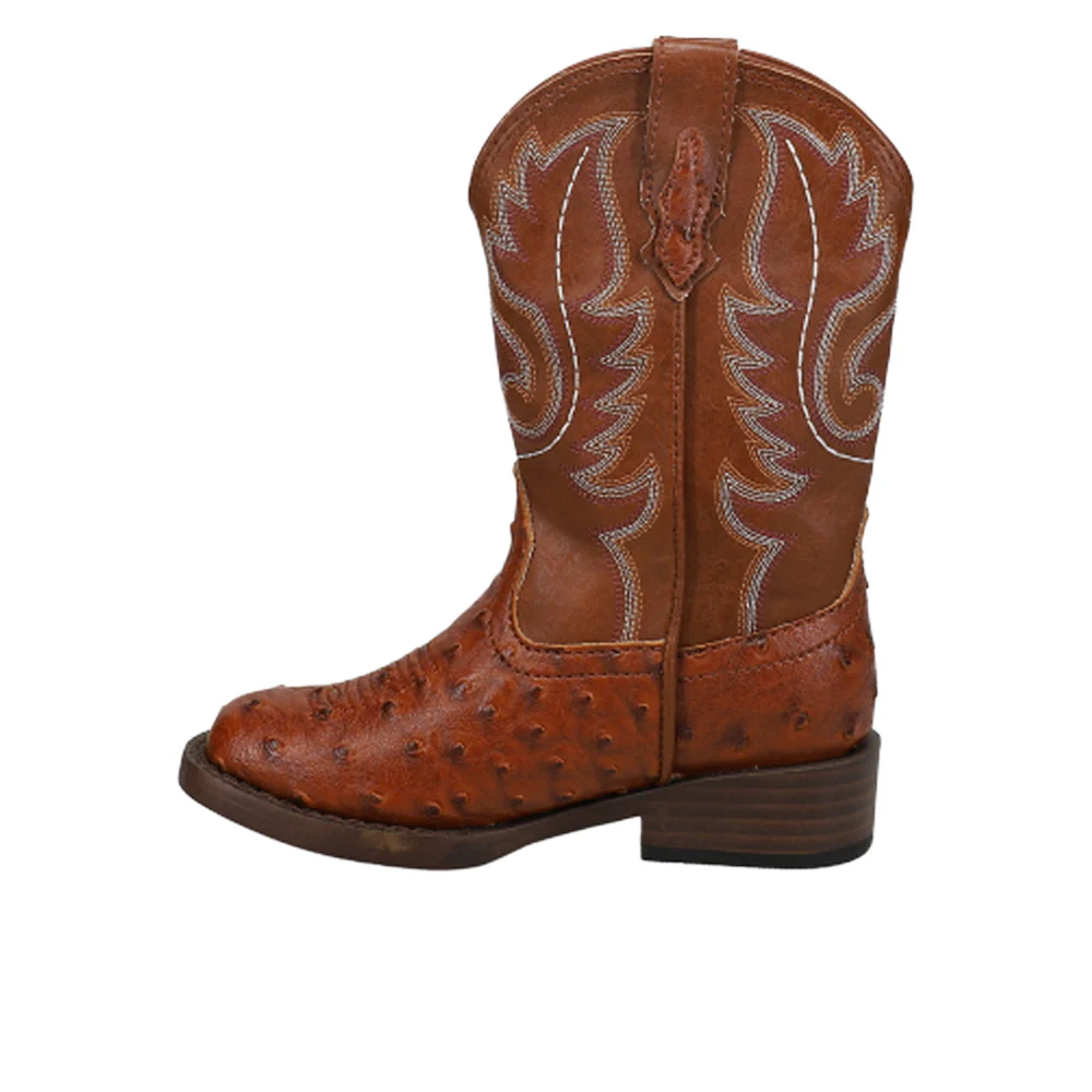 Bumps Faux Ostrich Square Toe Cowboy Boots (Little Kid) - Image 3