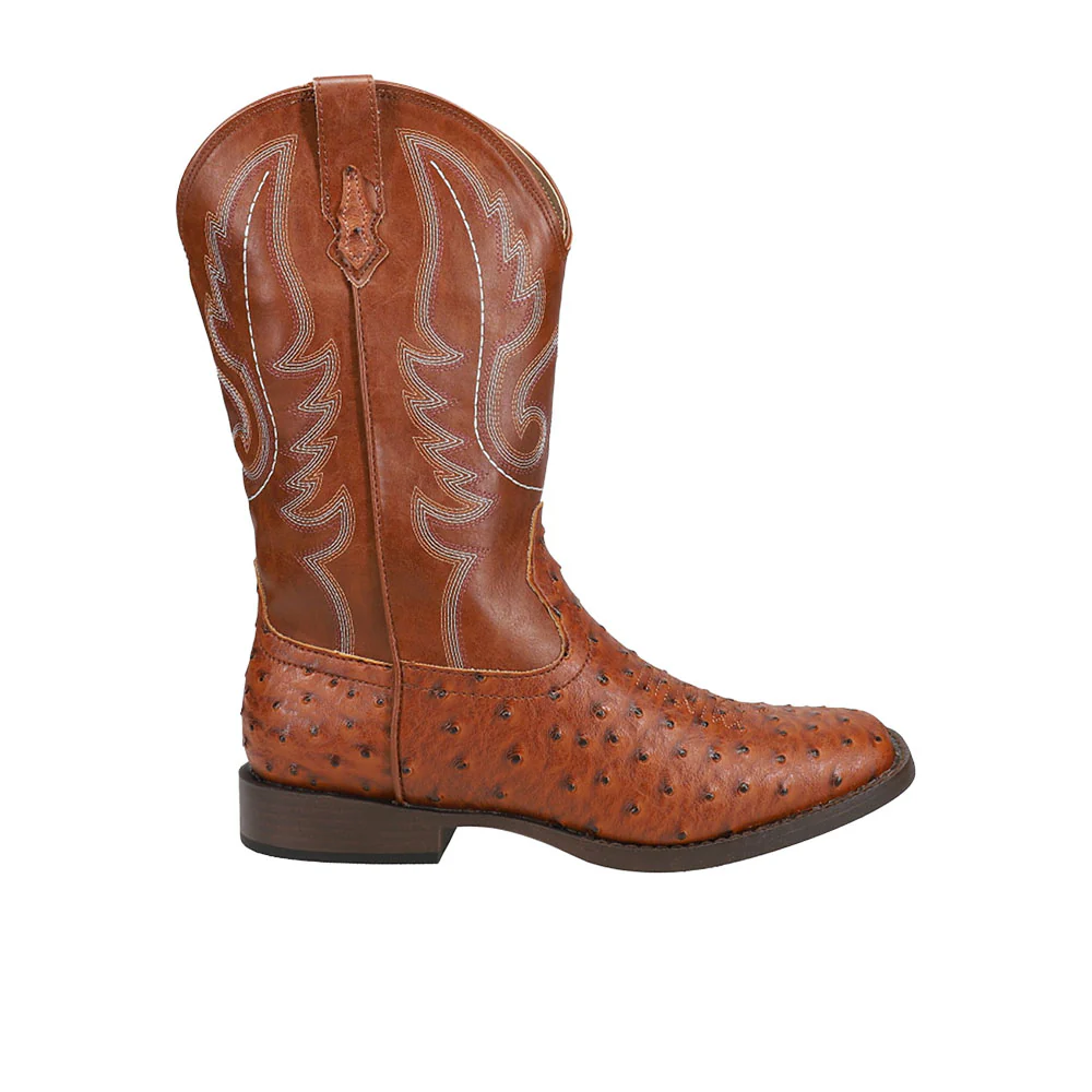 Bumps Faux Ostrich Print Embroidered Square Toe Pull On Cowboy Boots (Little Kid-Big Kid)