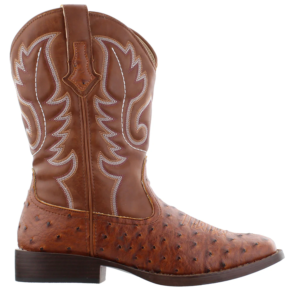Bumps Embroidered Square Toe Pull On Cowboy Boots