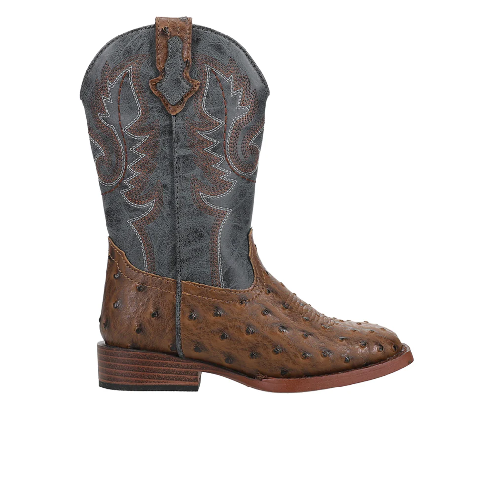 Bumps Ostrich Print Embroidered Square Toe Pull On Cowboy Boots (Little Kid-Big Kid)
