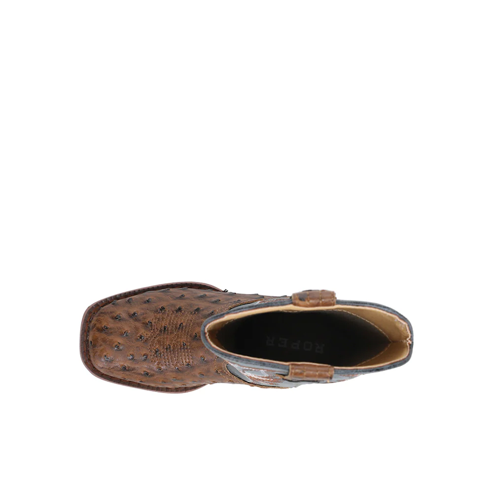 Bumps Ostrich Print Embroidered Square Toe Pull On Cowboy Boots (Little Kid-Big Kid) - Image 4