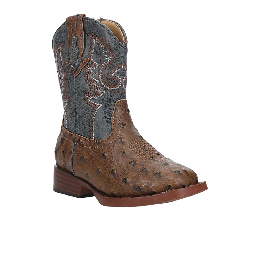 Bumps Ostrich Print Embroidered Square Toe Cowboy Zippered Zippered Boots (Toddler) - Image 2