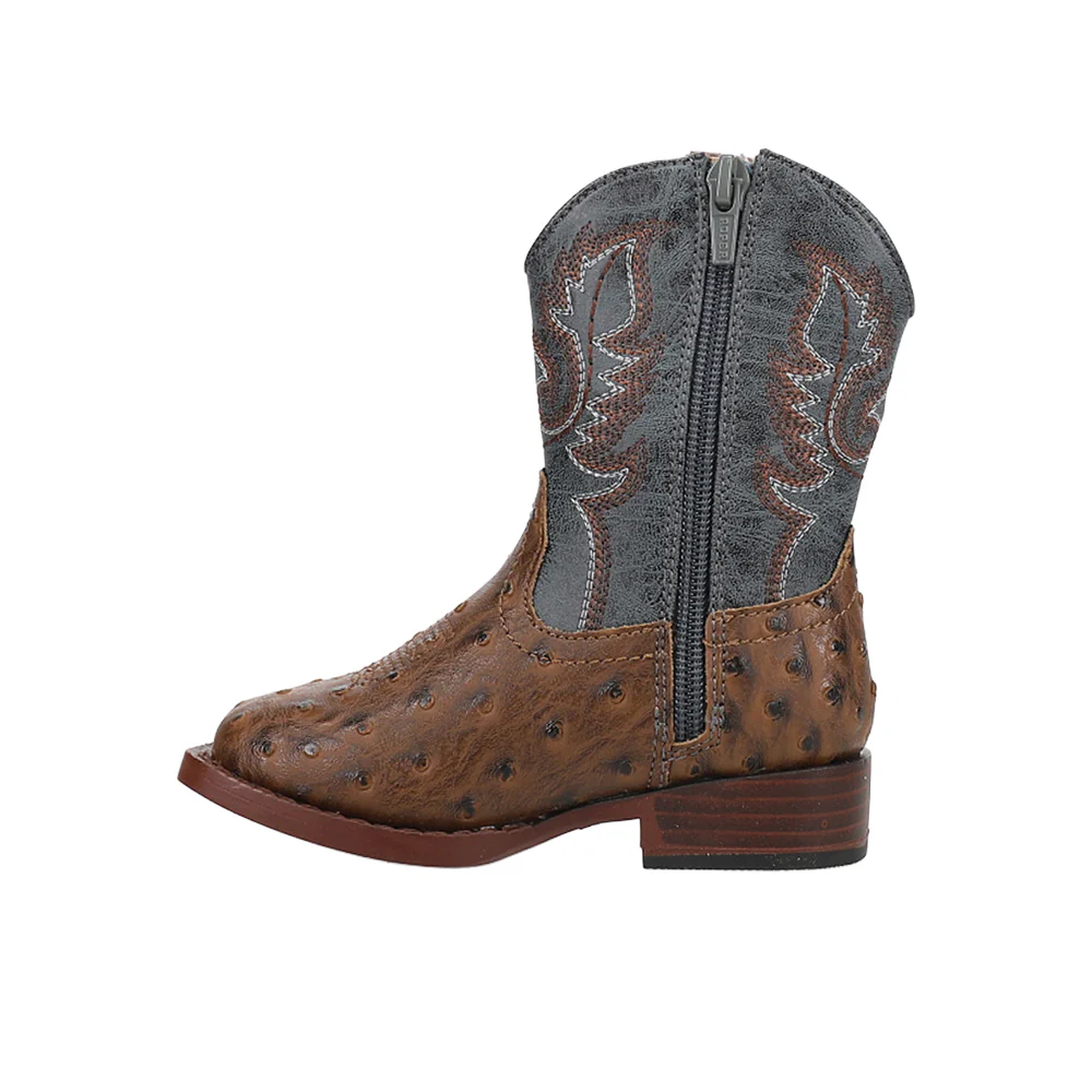 Bumps Ostrich Print Embroidered Square Toe Cowboy Zippered Zippered Boots (Toddler) - Image 3