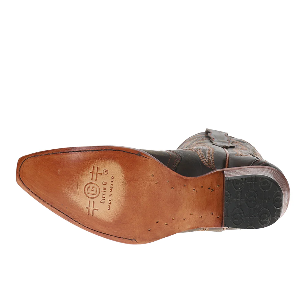 Chocolate Ankle Embroidered Snip Toe Pull On Cowboy Booties - Image 5