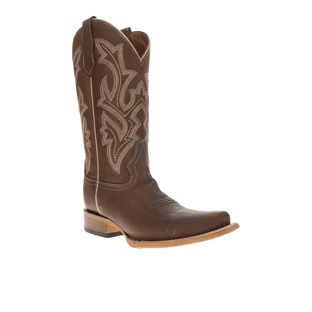 Chocolate Wide Embroidered Square Toe Pull On Cowboy Boots - Image 2