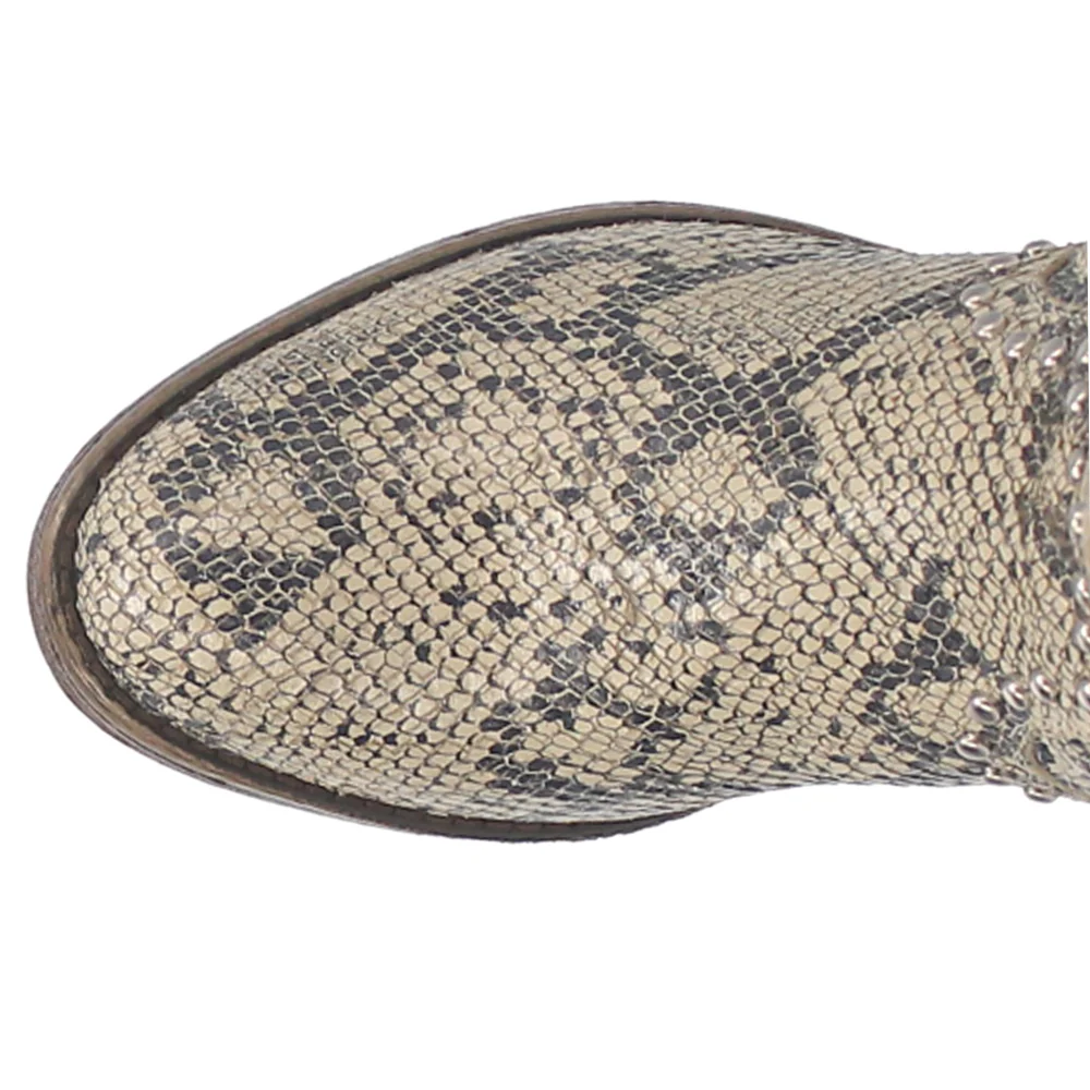 Clementine Snake Studded Print Round Toe Booties - Image 4