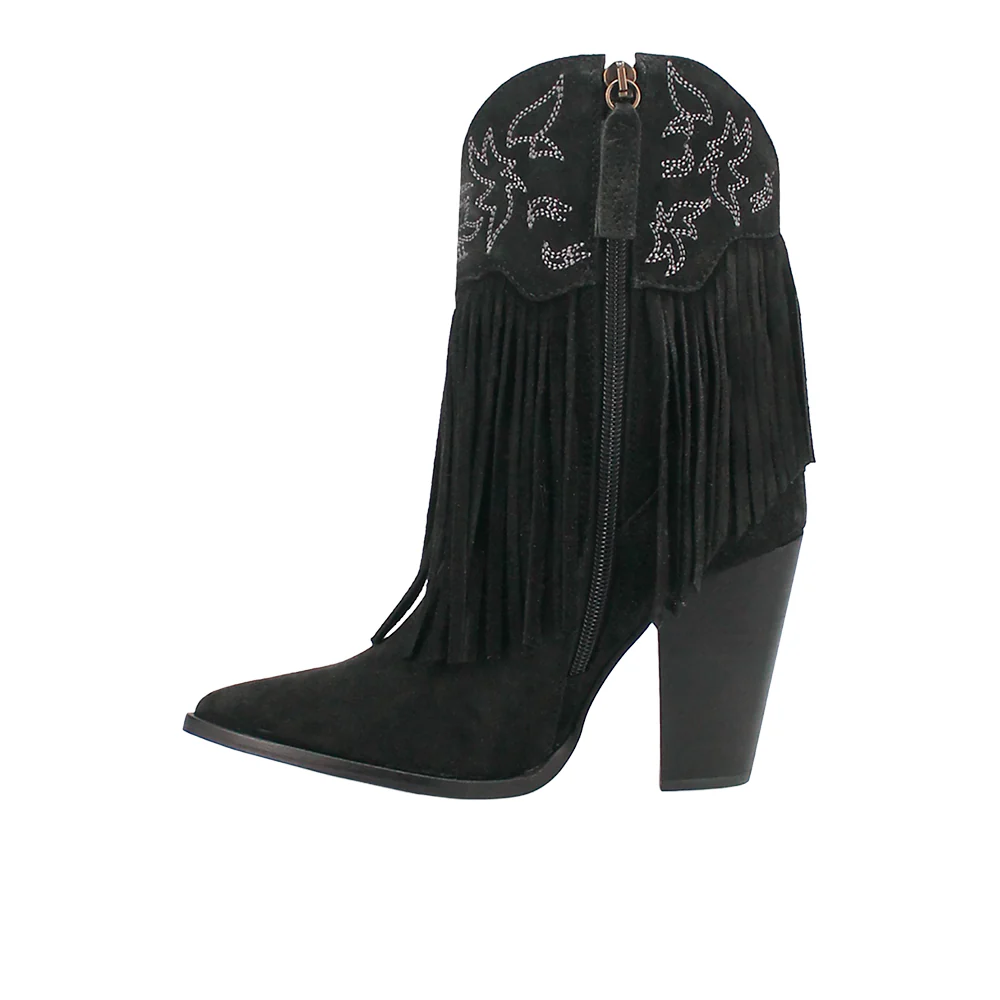 Crazy Train Fringe Embroidery Pointed Toe Zippered Cowboy Booties - Image 3