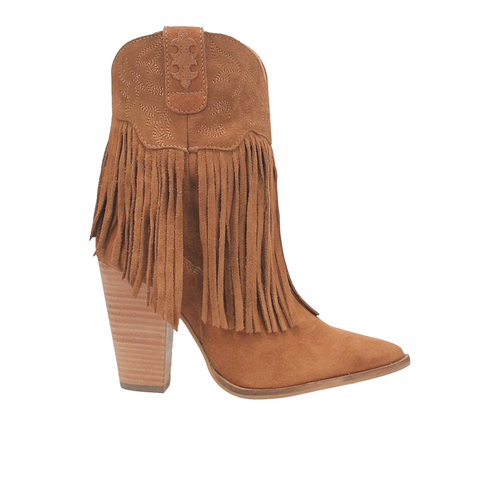 Crazy Train Fringe Embroidery Snip Toe Cowboy Booties