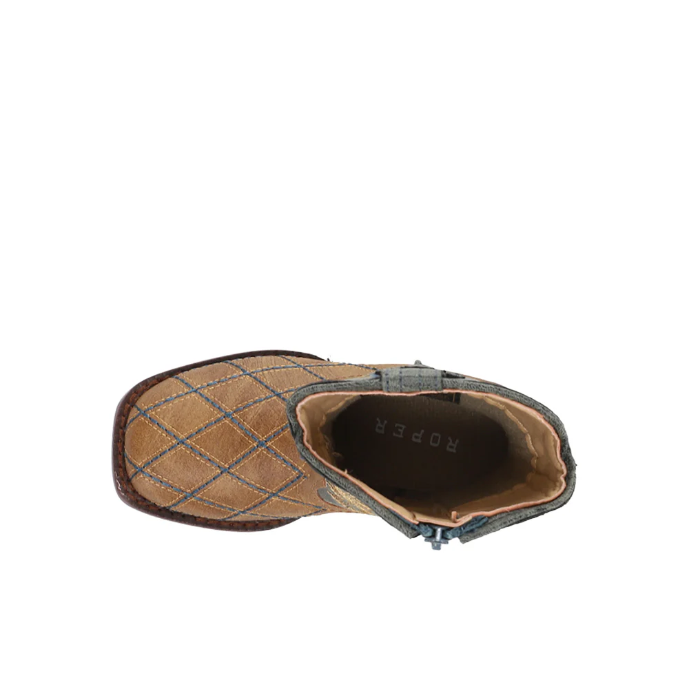 Cross Cut Checkered Embroidery Square Toe Cowboy Boots (Toddler) - Image 4