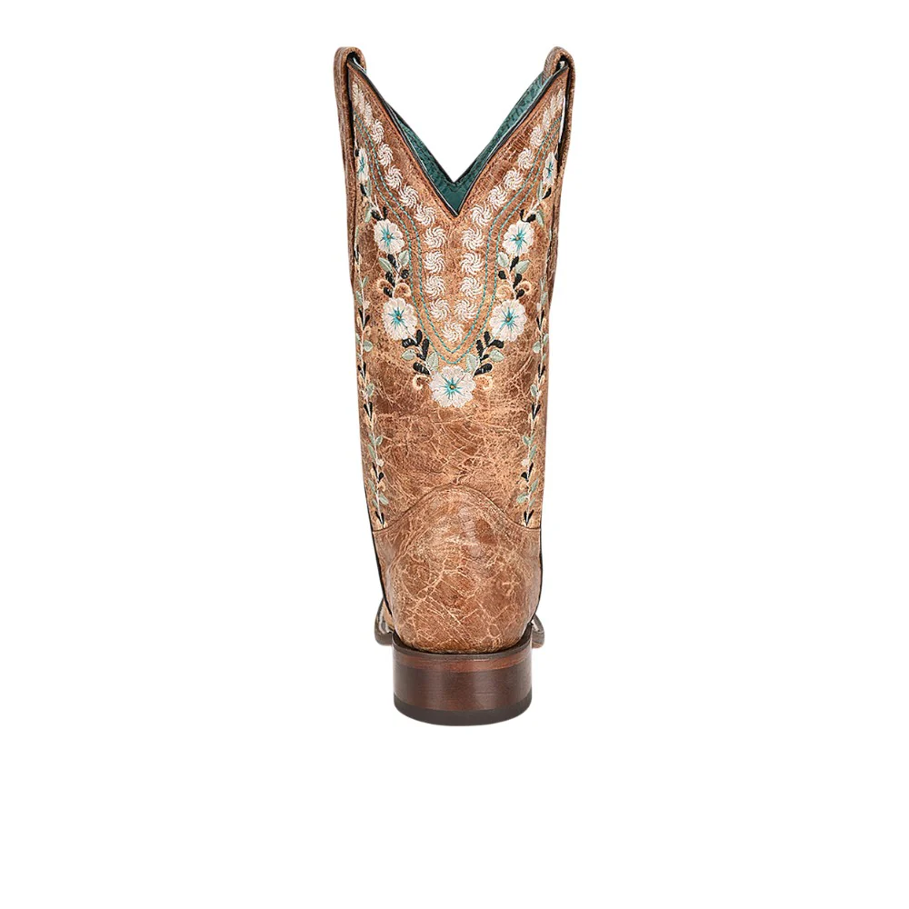 Distressed Glow In The Dark Floral Embroidered Square Toe Cowboy Boots - Image 4