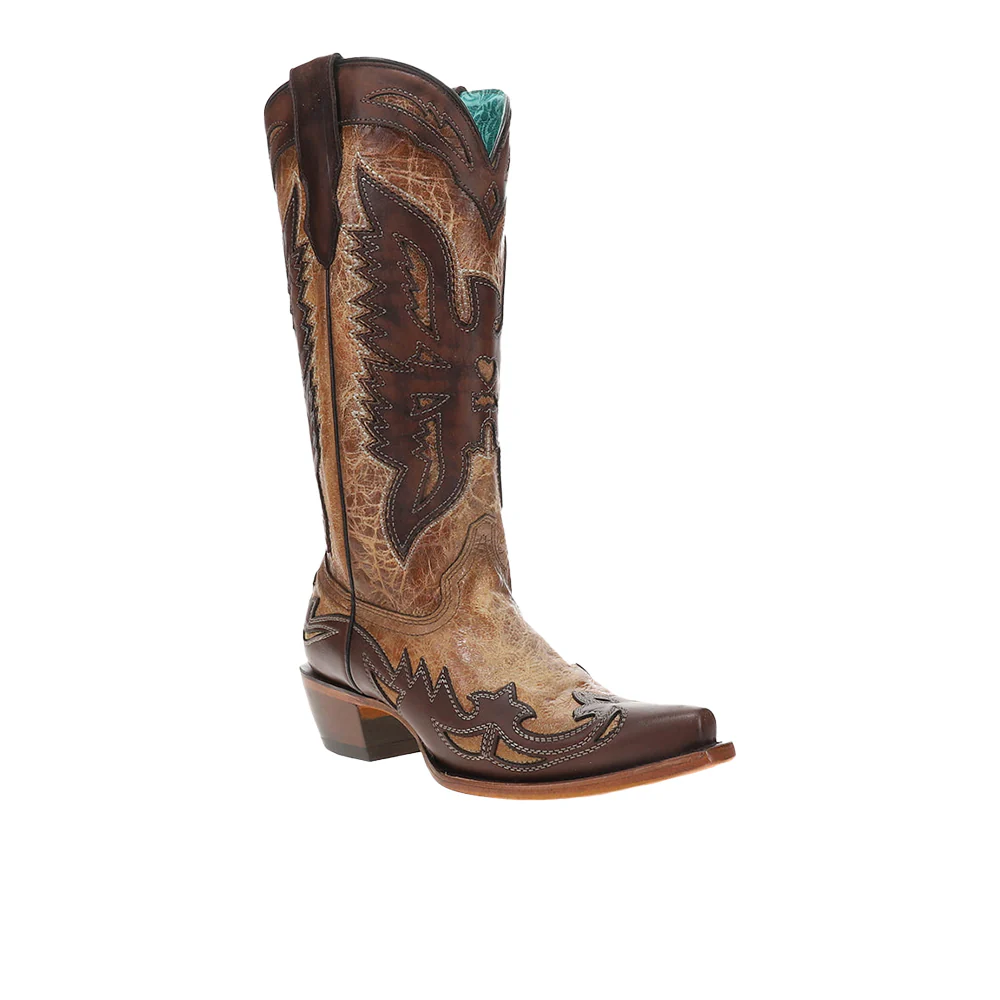 Eagle Overlay Embroidered Snip Toe Pull On Cowboy Boots - Image 2