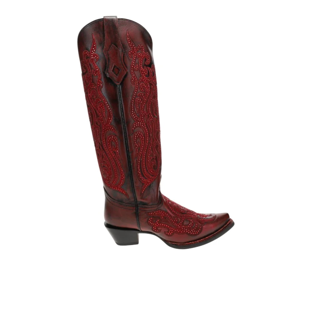 Embroidered Crystals Tall Snip Toe Cowboy Boots