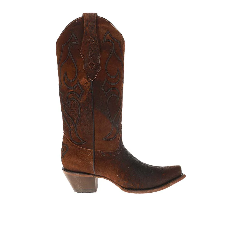 Embroidery Brown Lamb Snip Toe Cowboy Boots