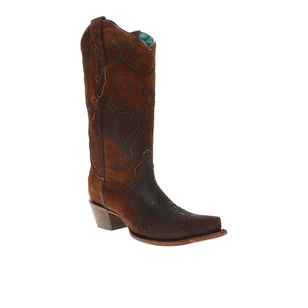 Embroidery Brown Lamb Snip Toe Cowboy Boots - Image 2