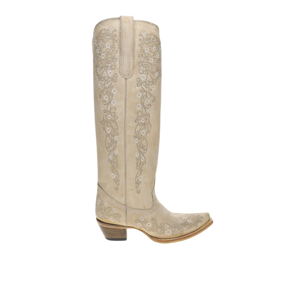 Floral Embroidery Tall Top Snip Toe Cowboy Boots
