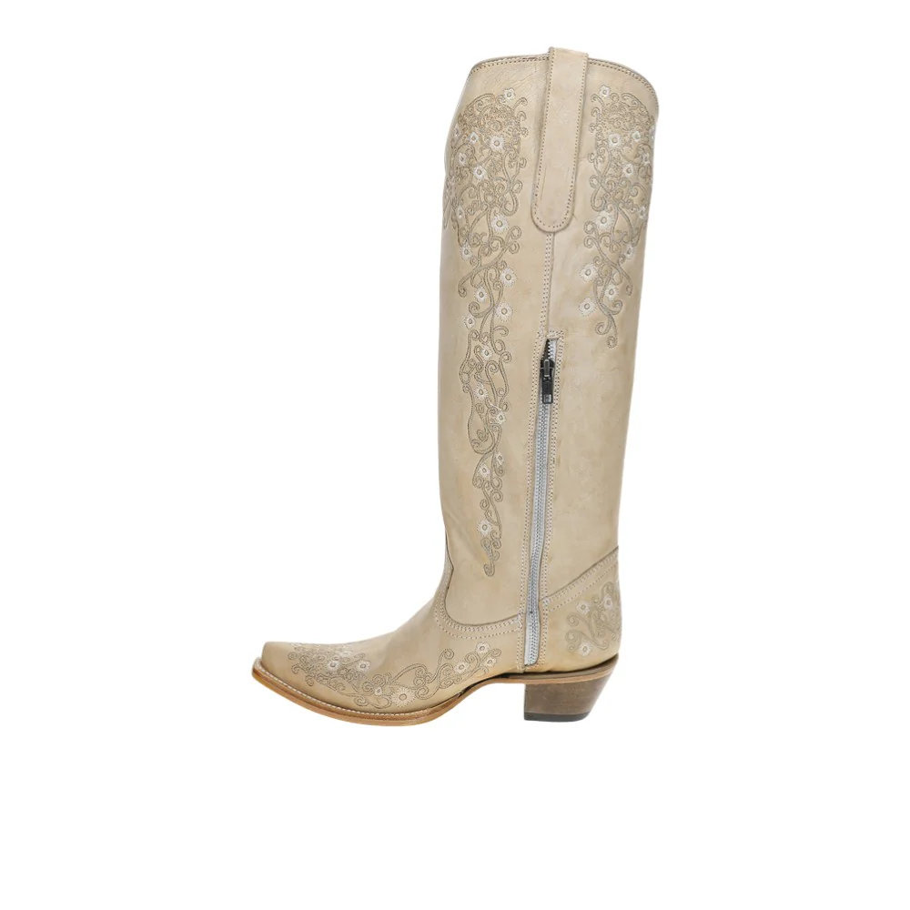 Floral Embroidery Tall Top Snip Toe Cowboy Boots - Image 3