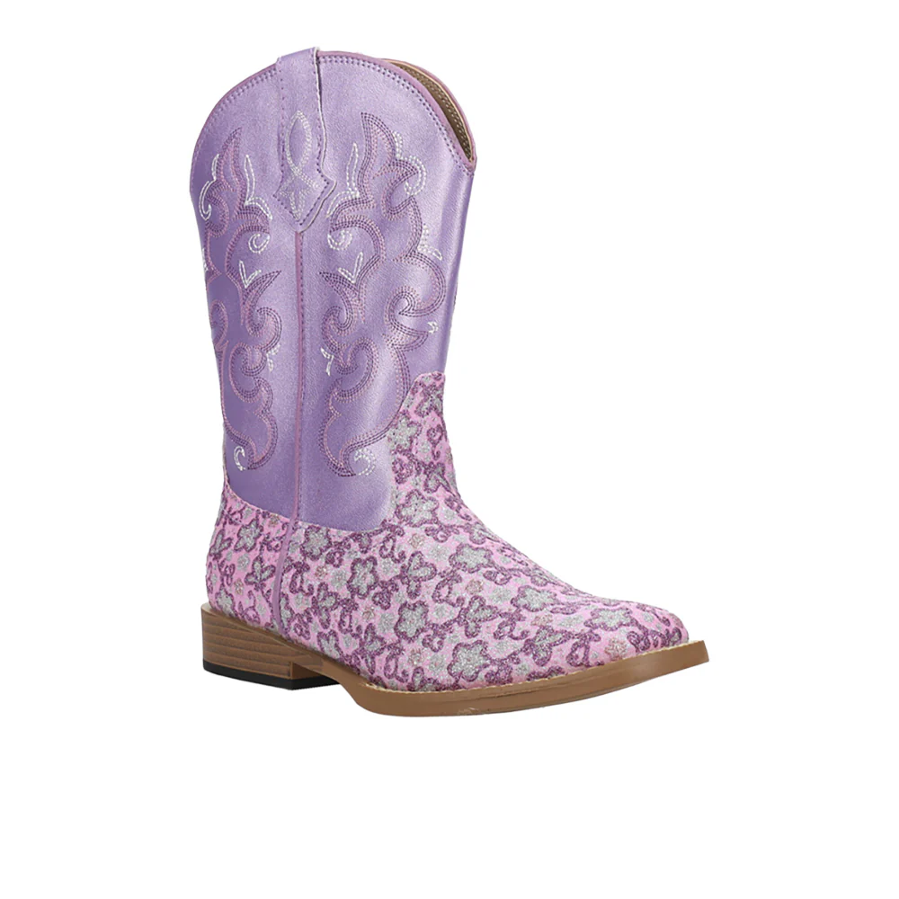 Floral Glitter Square Toe Cowboy Boots (Little Kid-Big Kid) - Image 2