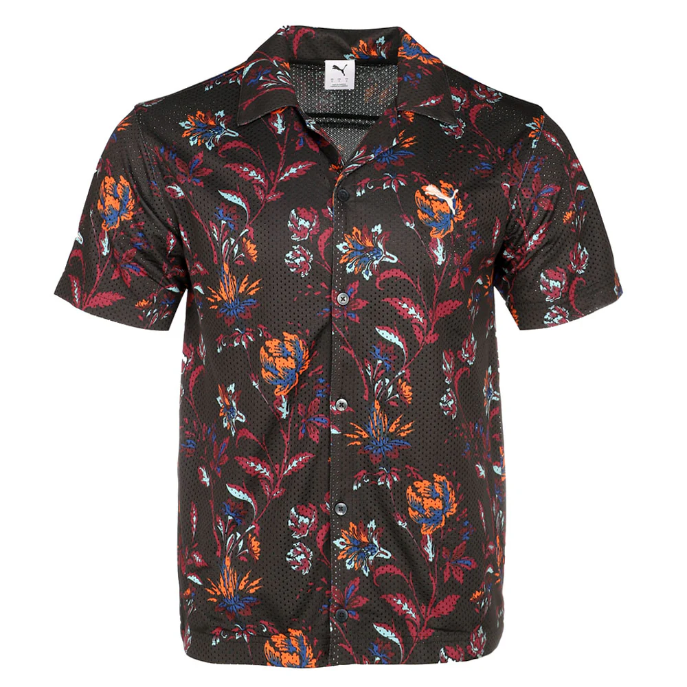 Floral Sport Collared Short Sleeve Button Up Shirt - Image 3
