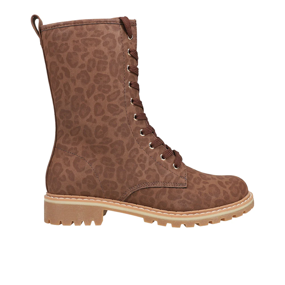 Fomo Leopard Round Toe Combat Boots
