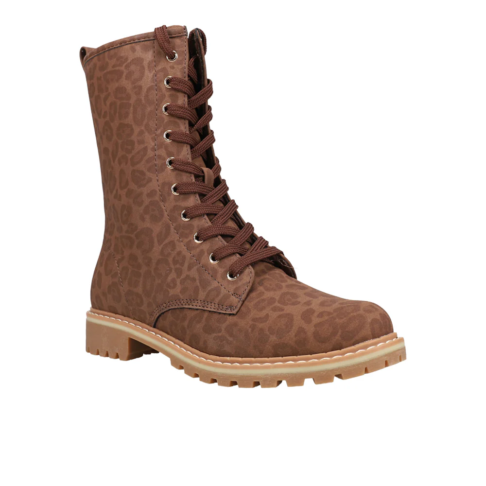 Fomo Leopard Round Toe Combat Boots - Image 2
