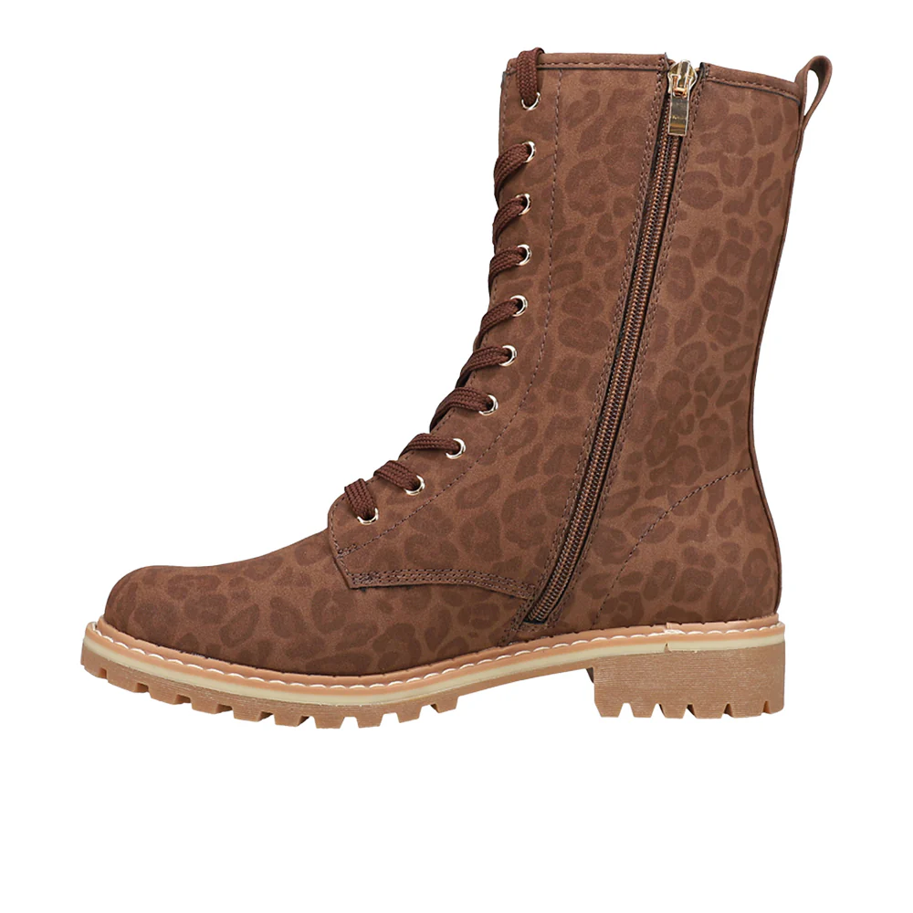 Fomo Leopard Round Toe Combat Boots - Image 3