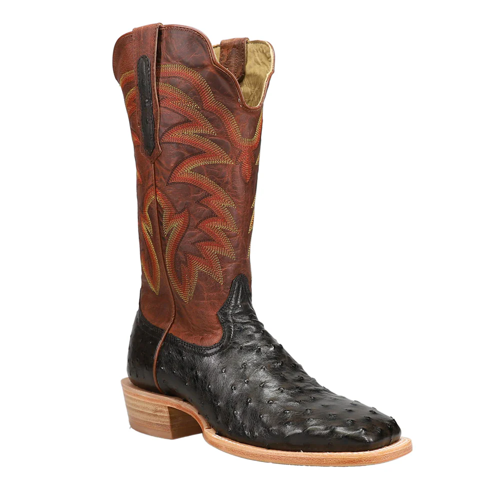 Full Quill Ostrich Embroidered Wide Square Toe Cowboy Boots - Image 2