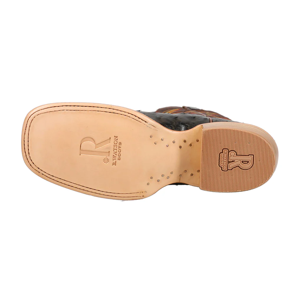 Full Quill Ostrich Embroidered Wide Square Toe Cowboy Boots - Image 5