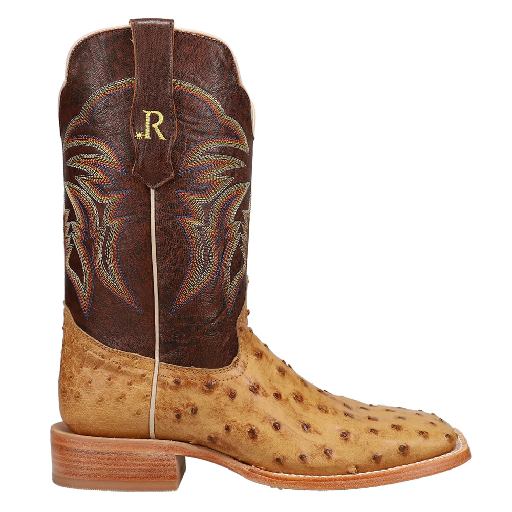 Full Quill Ostrich Embroidered Square Toe Cowboy Boots